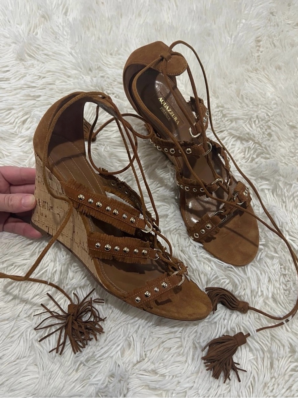 Aquazzura Tulum Fringed Suede Sandals - size 40 US 9.5